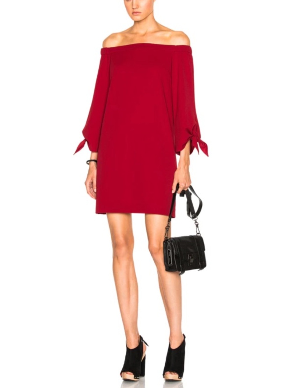 Tibi Off Shoulder Tie Sleeve Mini Dress Crimson Red Size S 4 Holiday Party